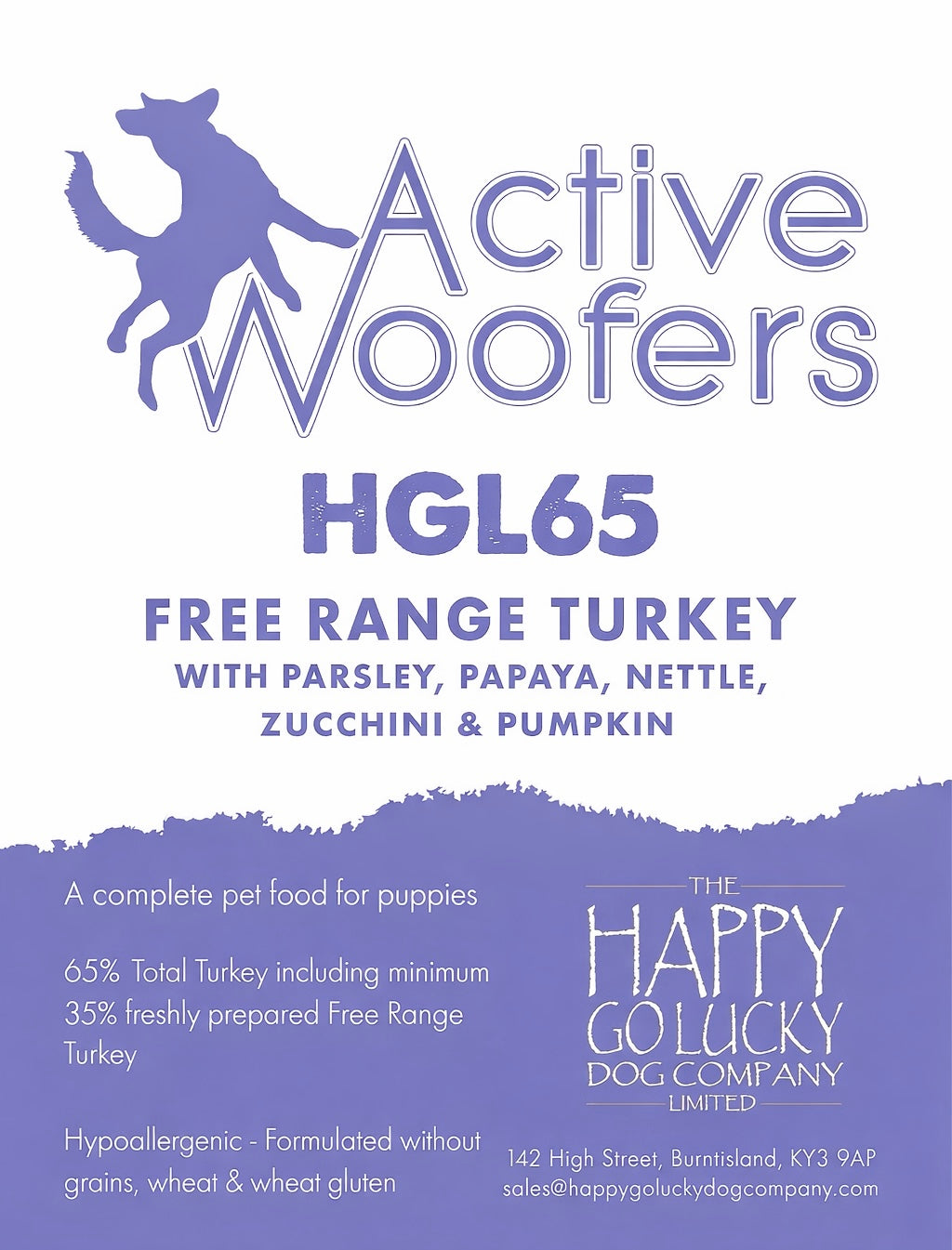 Active Woofers HGL65 Puppy Food - Turkey & Pork