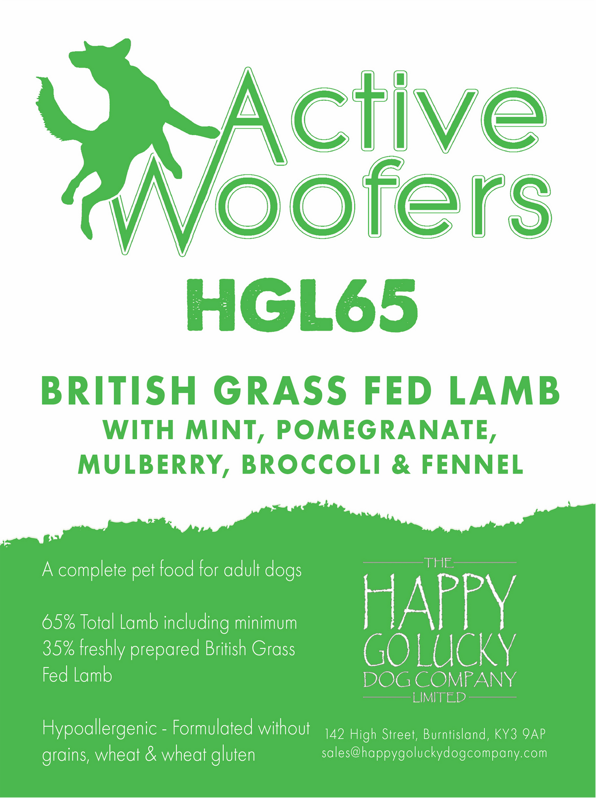 Active Woofers HGL65 Adult Dog Food - British Grass Fed Lamb