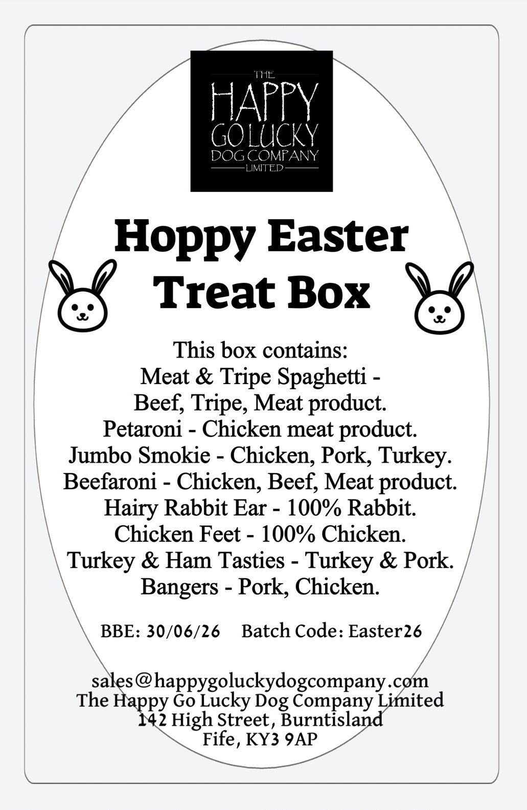 List of air dried meat treats inside the Hoppy Easter treat box