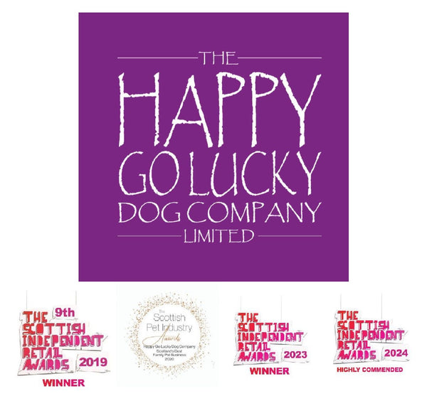 the happy go lucky dog company logo and awards
